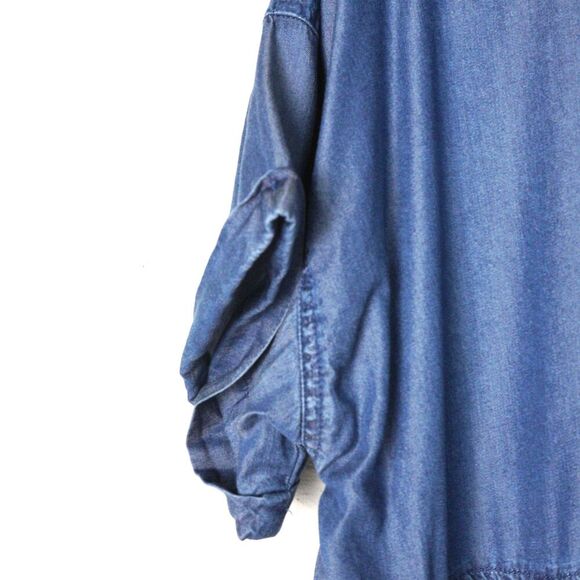 Cato Floral Embroidered Chambray Hi-Low Hem Short Sleeve Blouse Sz L EUC Summer - Picture 5 of 9